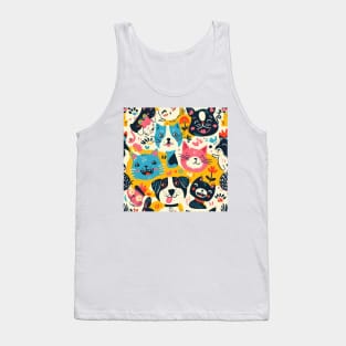 Eclectic Happy Pets and Nature Pattern Tank Top